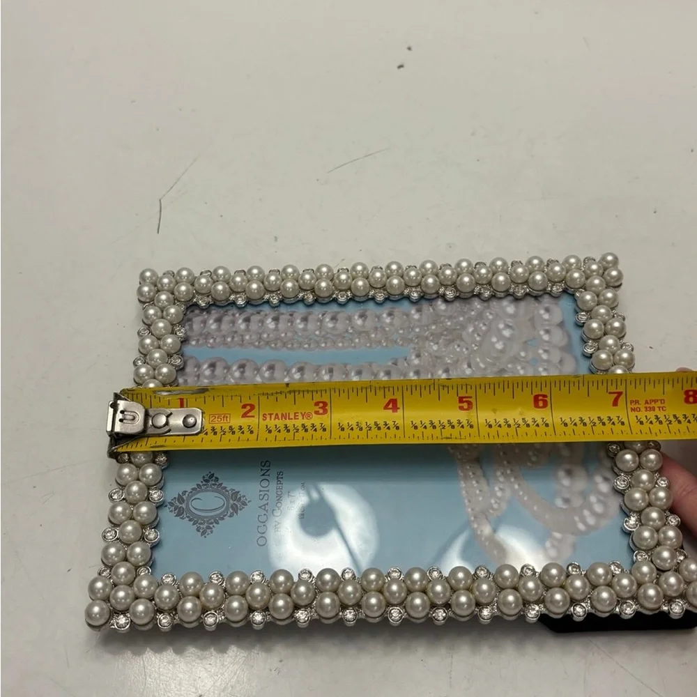 Silver Tone Faux Pearl Cabochon Edge Metal Picture Photo Frame by Occasions